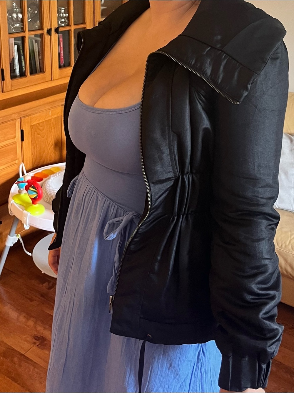 French Connection Black Zip-Front Puffer Jacket